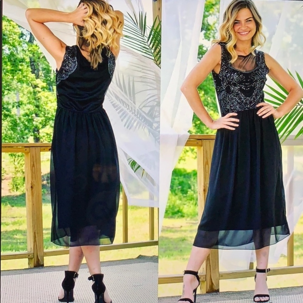 HP Verty black sheer and silver dress